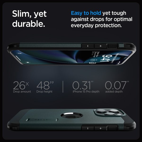 Spigen iPhone 15 Pro -suojakuori Tough Armor MagFit Abyss Green