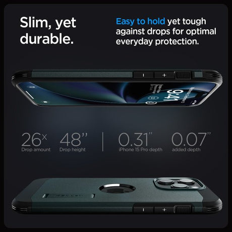 Spigen iPhone 15 Pro -suojakuori Tough Armor MagFit Abyss Green