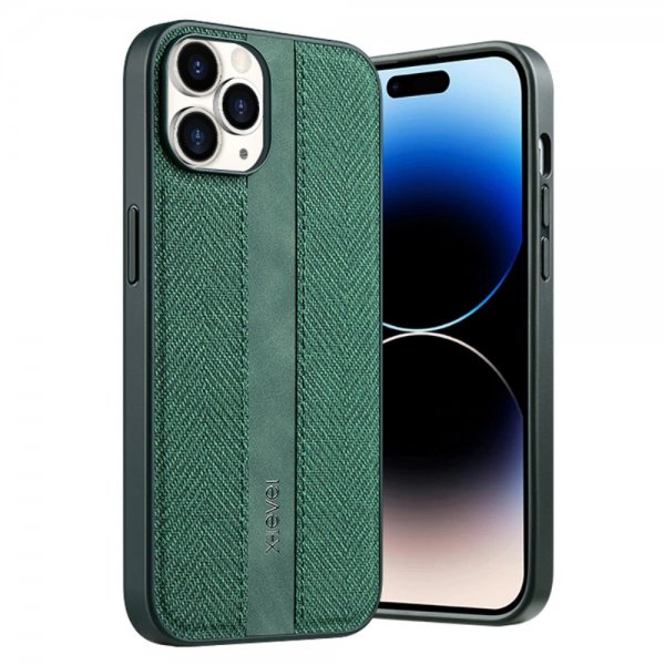 X-Level iPhone 15 Pro -kuori, kangaskuviointi, vihreä