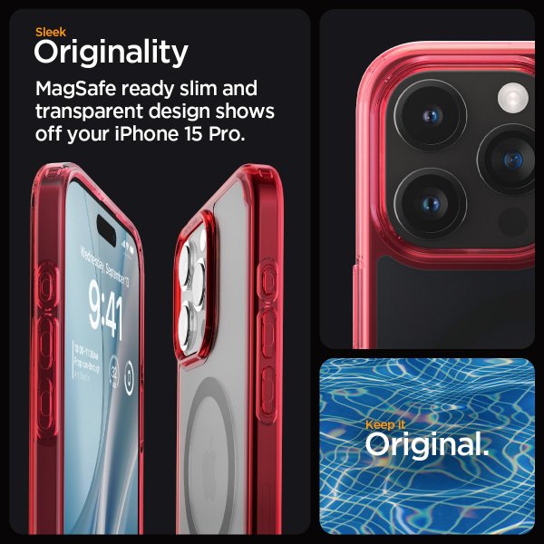 Spigen iPhone 15 Pro -suojakuori Ultra Hybrid MagFit Frost Deep Red