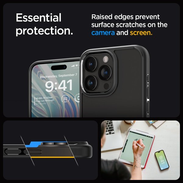 Spigen iPhone 15 Pro -suojakuori Ultra Hybrid Matte, matta musta