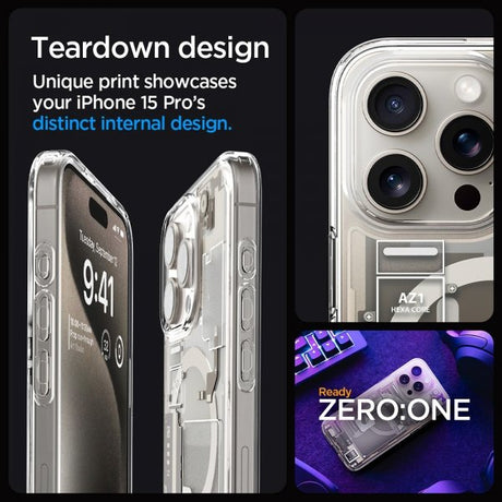 Spigen iPhone 15 Pro Ultra Hybrid Zero One MagFit -suojakuori, Natural Titanium