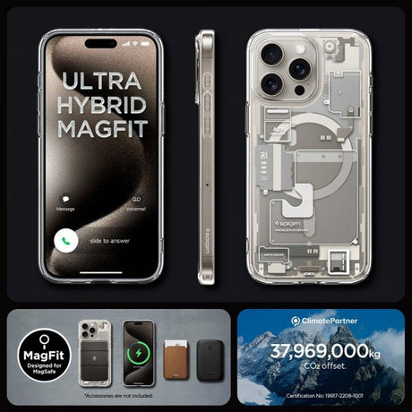 Spigen iPhone 15 Pro Ultra Hybrid Zero One MagFit -suojakuori, Natural Titanium