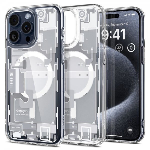Spigen iPhone 15 Pro -suojakuori Ultra Hybrid Zero One MagFit, valkoinen
