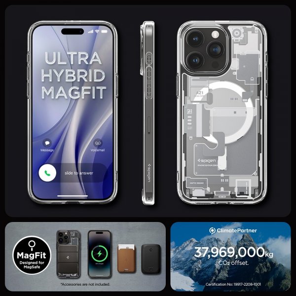 Spigen iPhone 15 Pro -suojakuori Ultra Hybrid Zero One MagFit, valkoinen