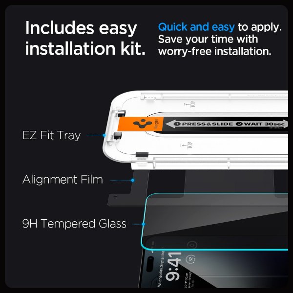 Spigen iPhone 15 Pro -näytönsuoja GLAS.tR EZ Fit Privacy 2 kpl
