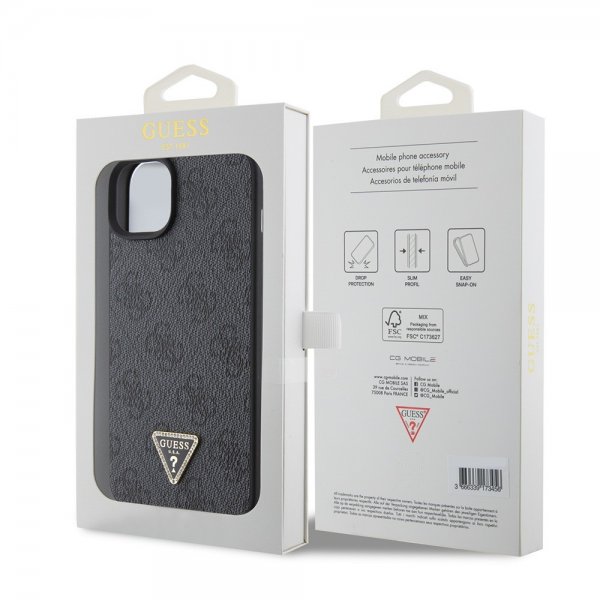 Guess iPhone 15 Kuoret 4G Metal Triangle Strass Musta