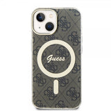 Guess iPhone 15 Kuoret 4G Pattern MagSafe Ruskea