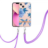 iPhone 15 Kuoret Kukka Pattern Strapilla Sininen Pioni