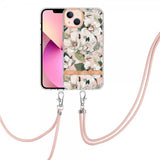 iPhone 15 Kuoret Kukka-aiheella ja Hihnalla, Vihreä Gardenia