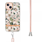 iPhone 15 Kuoret Kukka-aiheella ja Hihnalla, Vihreä Gardenia