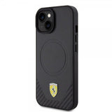 Ferrari iPhone 15 Kuori Carbon PU Nahka MagSafe Musta