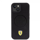 Ferrari iPhone 15 Kuori Carbon PU Nahka MagSafe Musta