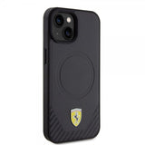 Ferrari iPhone 15 Kuori Carbon PU Nahka MagSafe Musta