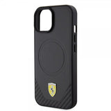Ferrari iPhone 15 Kuori Carbon PU Nahka MagSafe Musta