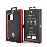 Ferrari iPhone 15 Kuori Carbon PU Nahka MagSafe Musta