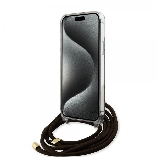 Guess iPhone 15 Kuoret Crossbody Cord Ruskea