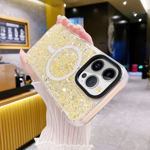 iPhone 15 -kuori Glitter MagSafe Keltainen