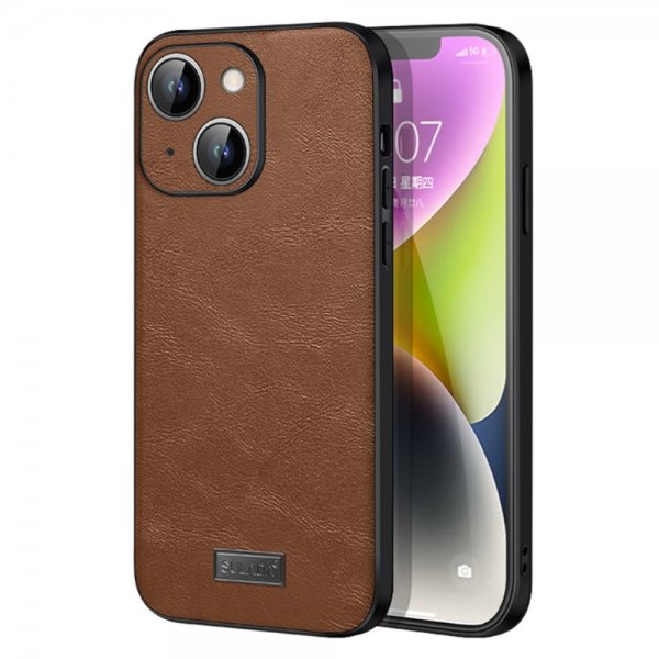 Sulada iPhone 15 Kuoret Nahkakuviointi Ruskea
