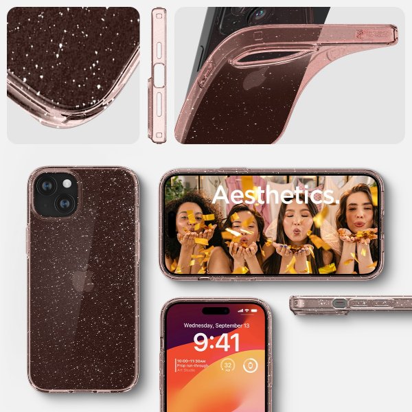 Spigen iPhone 15 Kuori Liquid Crystal Glitter Rose Quartz