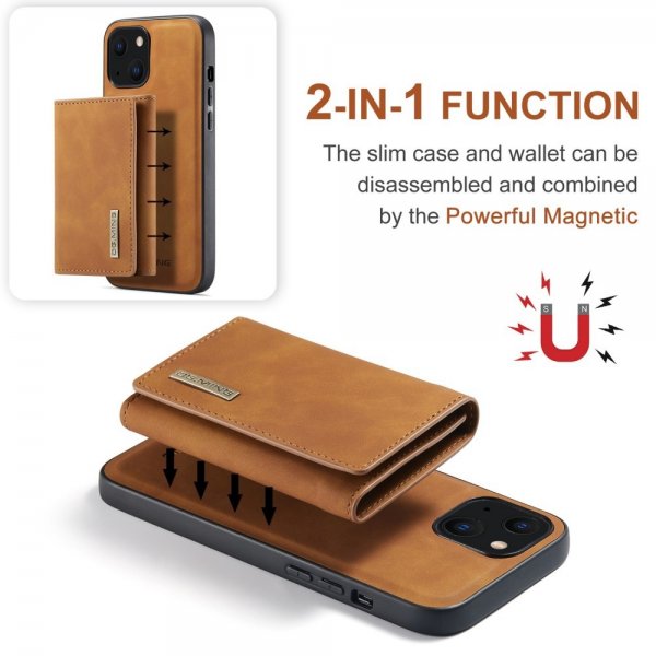 Dg.Ming iPhone 15 -suojakuori, M1-sarja, irrotettava korttipidike, ruskea