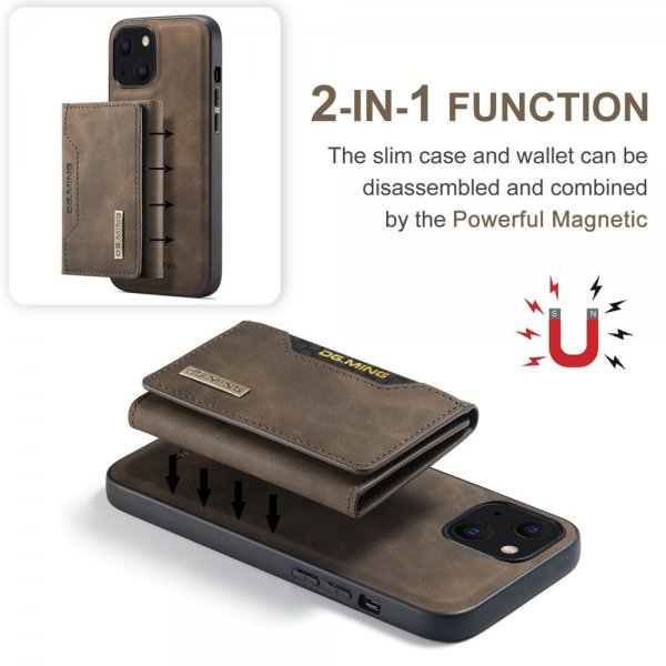 Dg.Ming iPhone 15 -suojakuori, M2-sarja, irrotettava korttipidike, kahvi
