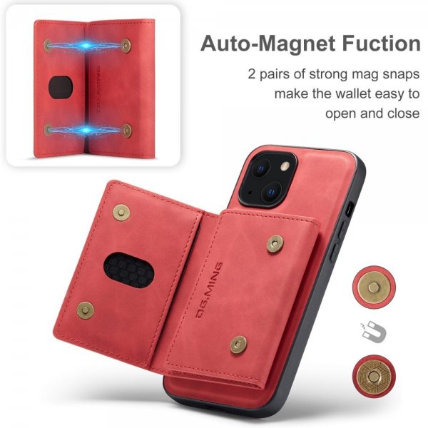 Dg.Ming iPhone 15 -kuori, M2-sarja, irrotettava korttikotelo, punainen