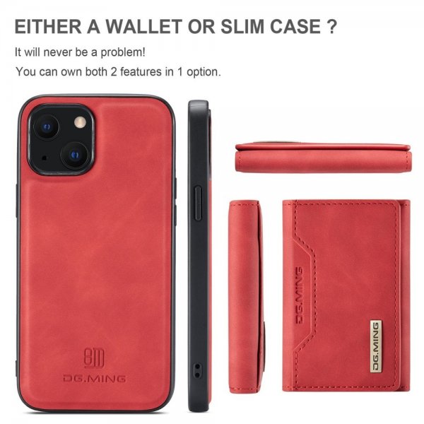 Dg.Ming iPhone 15 -kuori, M2-sarja, irrotettava korttikotelo, punainen
