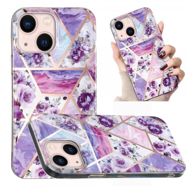 iPhone 15 Kuori Marmorikuvio Kukkia Liila