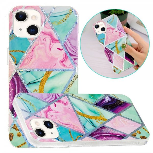 iPhone 15 Kuori Marmorikuvio Vihreä Violetti