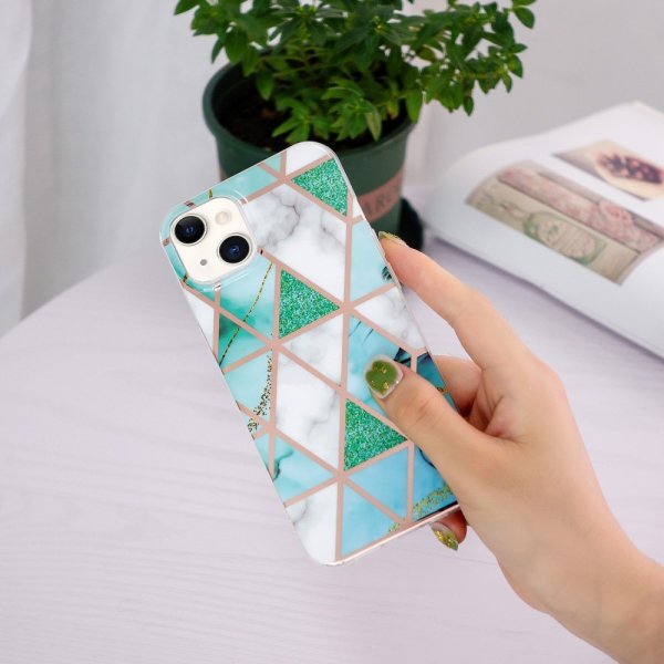iPhone 15 Kuori Marmorikuvio Vihreä Valkoinen