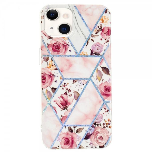 iPhone 15 Kuori Marmorikuvio Ruusut Pinkki