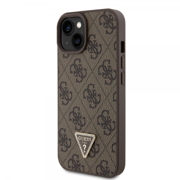 Guess iPhone 15 Kuori Metal Logo Strass Crossbody-hihna Ruskea