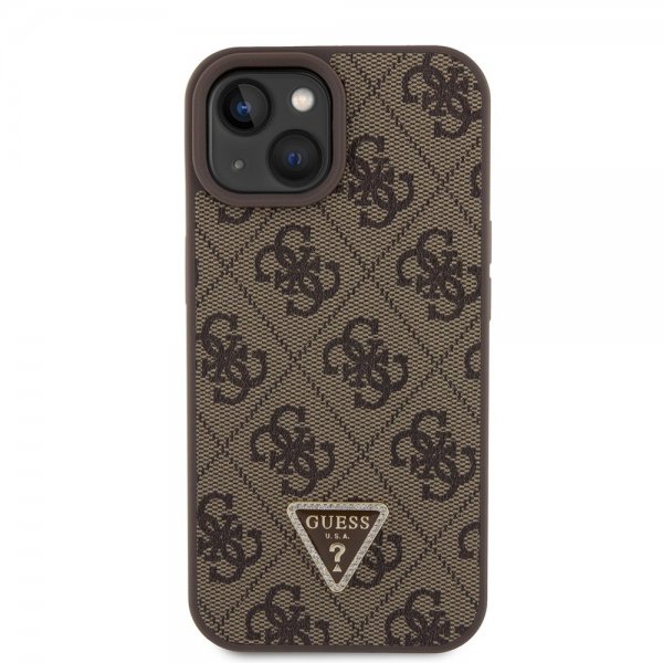 Guess iPhone 15 Kuori Metal Logo Strass Crossbody-hihna Ruskea