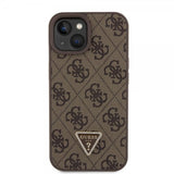 Guess iPhone 15 Kuori Metal Logo Strass Crossbody-hihna Ruskea