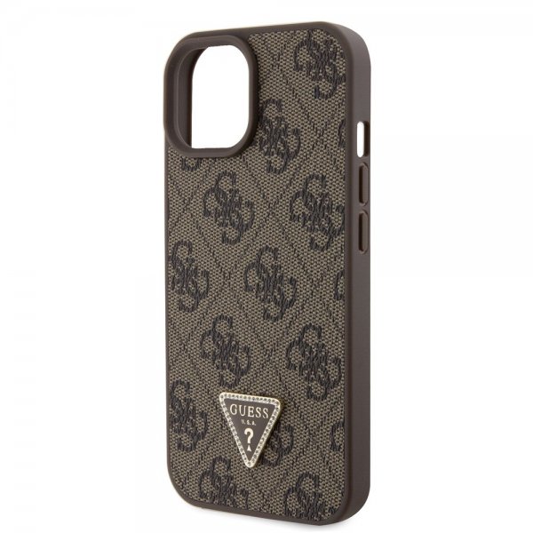 Guess iPhone 15 Kuori Metal Logo Strass Crossbody-hihna Ruskea