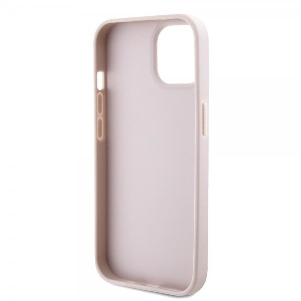Guess iPhone 15 Kuoret Metalli Logo Strassit Olkahihna Vaaleanpunainen