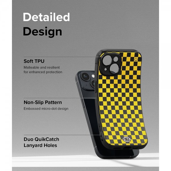Ringke iPhone 15 -kuori, Onyx Design, ruutukuvio, keltainen