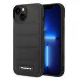 Karl Lagerfeld iPhone 15 Kuori Tikattu Nylon Puffy Case Logo Plate Musta