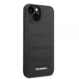 Karl Lagerfeld iPhone 15 Kuori Tikattu Nylon Puffy Case Logo Plate Musta