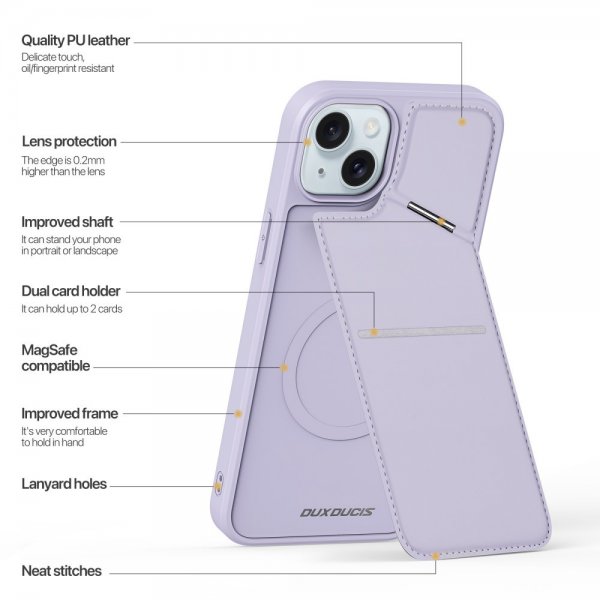 Dux Ducis iPhone 15 -kuori, Rafi II Series, MagSafe, violetti