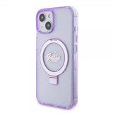 Guess iPhone 15 Kuoret Ring Stand Glitter MagSafe Violetti