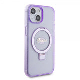 Guess iPhone 15 Kuoret Ring Stand Glitter MagSafe Violetti