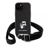 Karl Lagerfeld iPhone 15 Saffiano Karl & Choupette Crossbody Suojakuori Musta