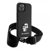 Karl Lagerfeld iPhone 15 Saffiano Karl & Choupette Crossbody Suojakuori Musta