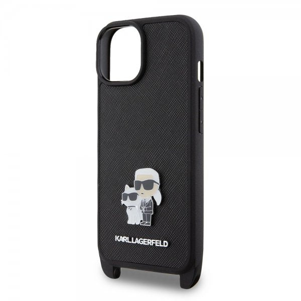 Karl Lagerfeld iPhone 15 Saffiano Karl & Choupette Crossbody Suojakuori Musta