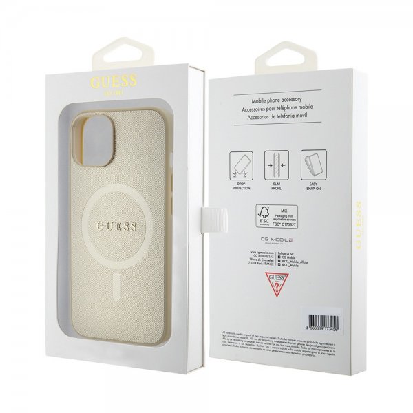 Guess iPhone 15 Kuoret Saffiano MagSafe Beige