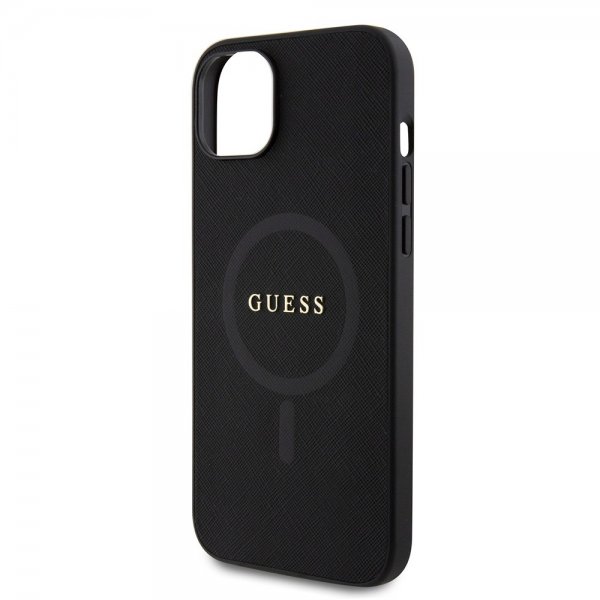 Guess iPhone 15 Saffiano MagSafe -suojakuori, musta
