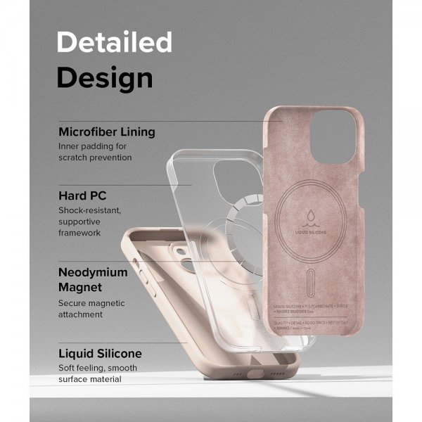 Ringke iPhone 15 Silicone Magnetic Pink Sand -suojakuori