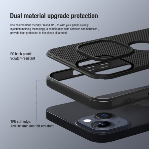 Nillkin iPhone 15 -kuori Super Frosted Shield Pro Logo Hole musta